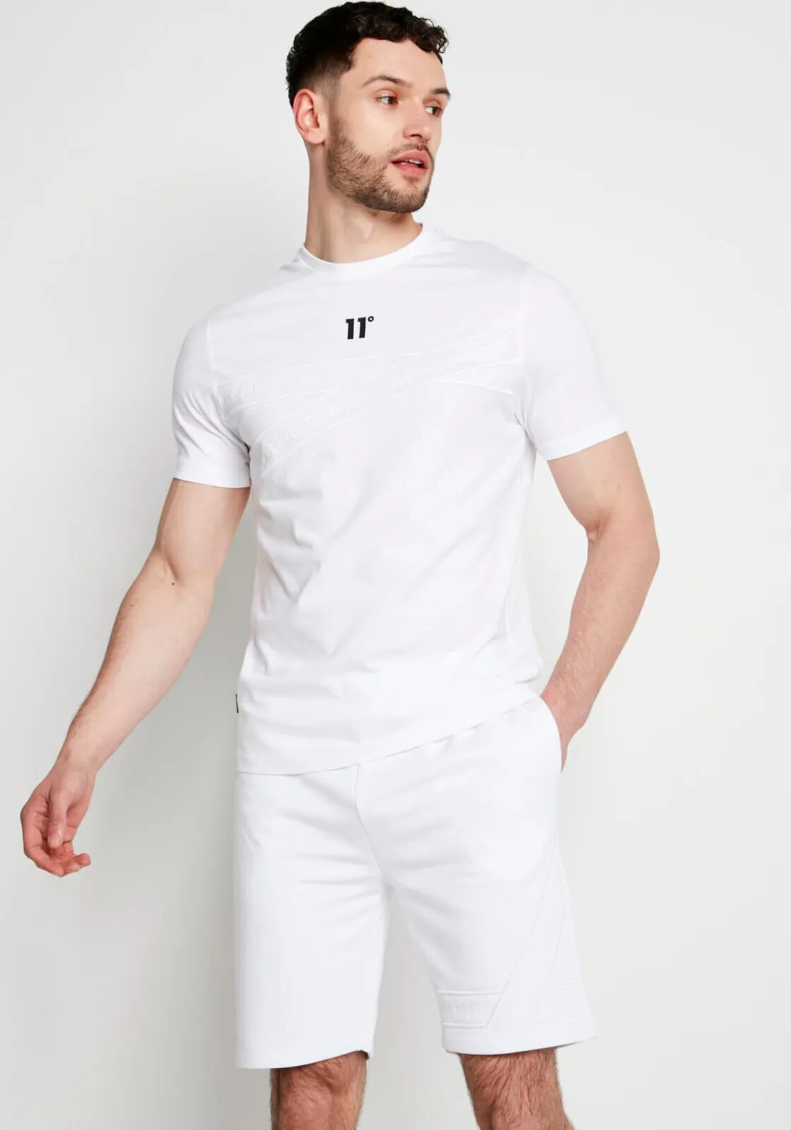 11 Degrees Zigzag Text Detail T-Shirt, White