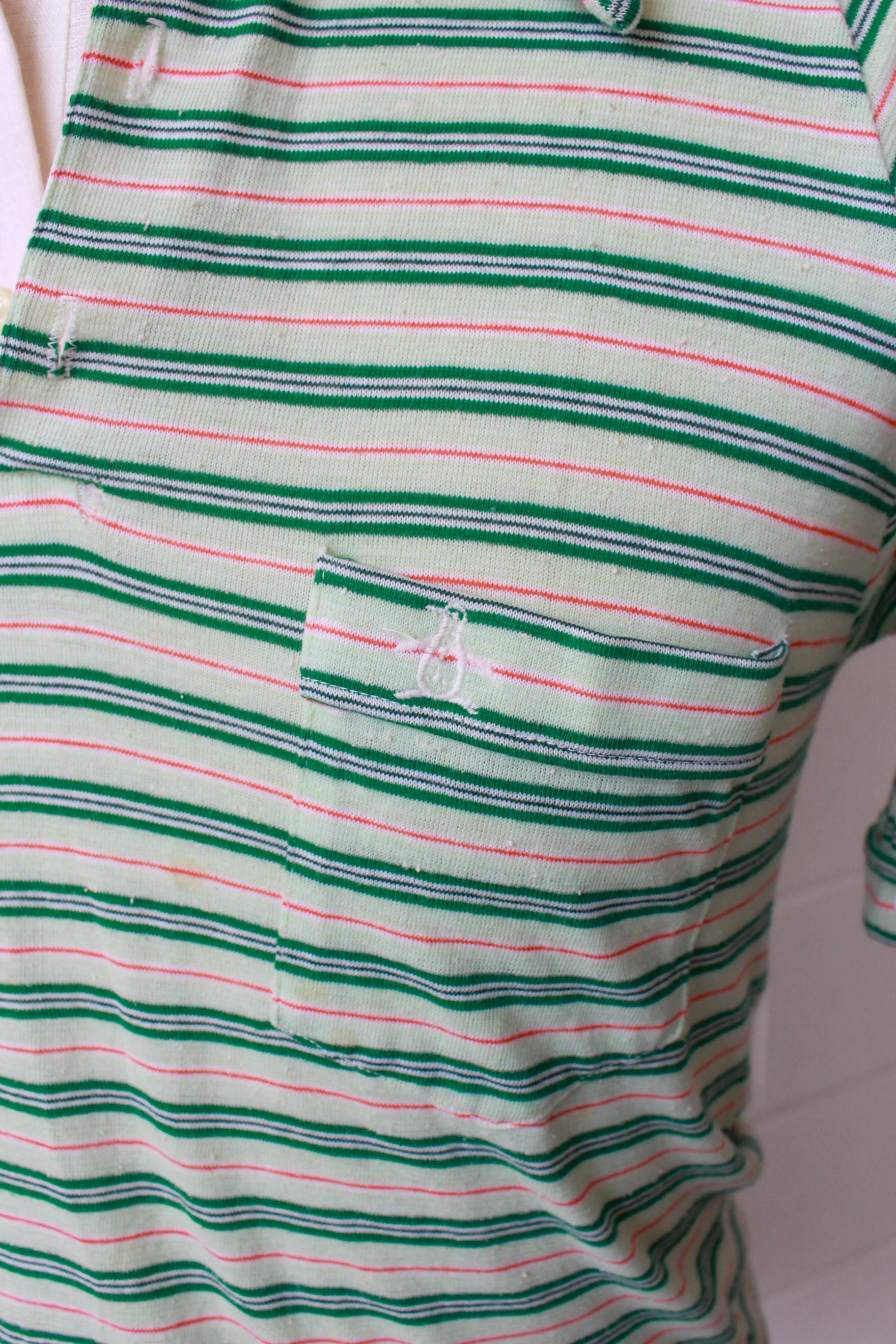 1970s Green and White Striped Knit Polo, Medium