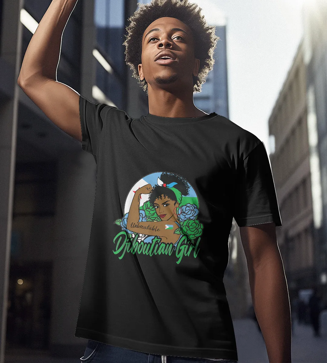 1sttheworld T-Shirt - Djiboutian Black Girl T-Shirt Black A35