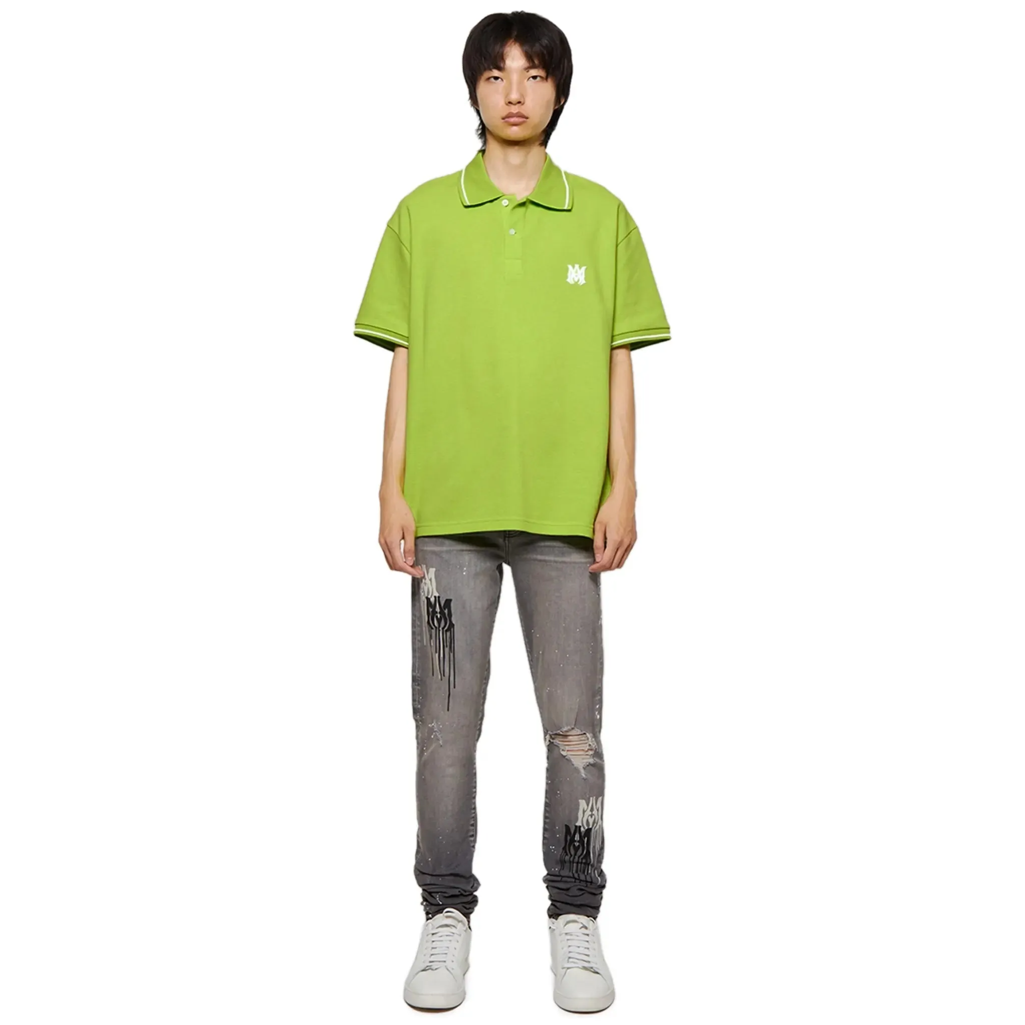 Amiri Solid Short Sleeve Green Polo Shirt