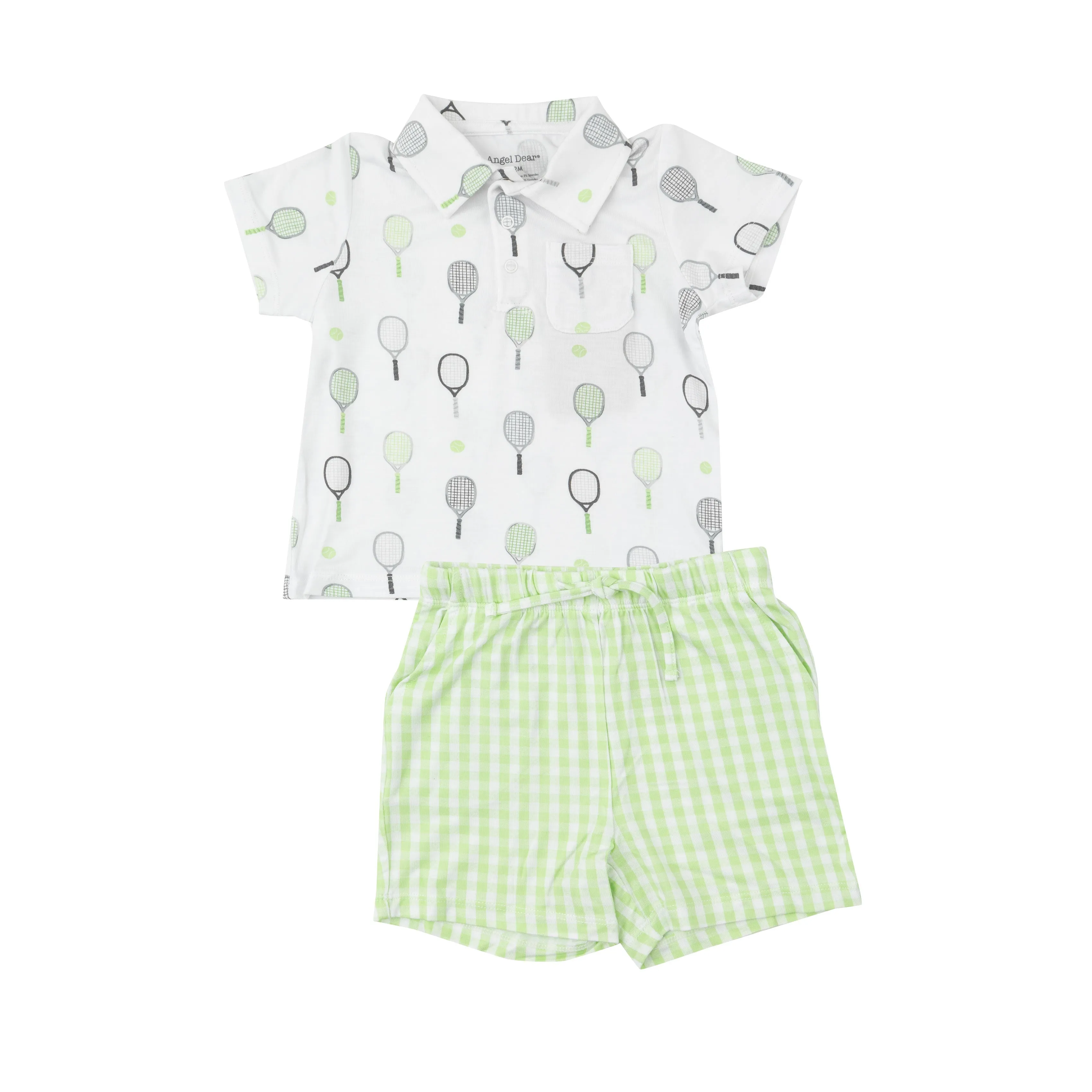 Angel Dear Polo Shirt & Short Set - Mini Green Gingham