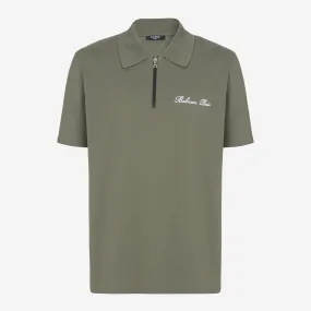 Balmain Embroidered Signature Zipped Polo Shirt