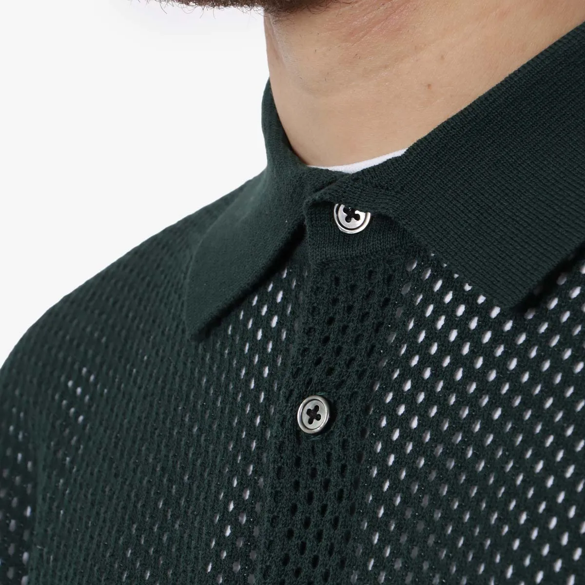 Beams Plus Knit Polo Mesh Stripe Shirt