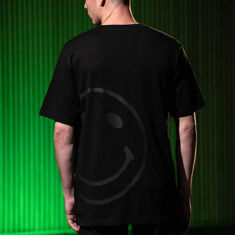 Black On Black Side Smiley - Oversized Tshirt - Black