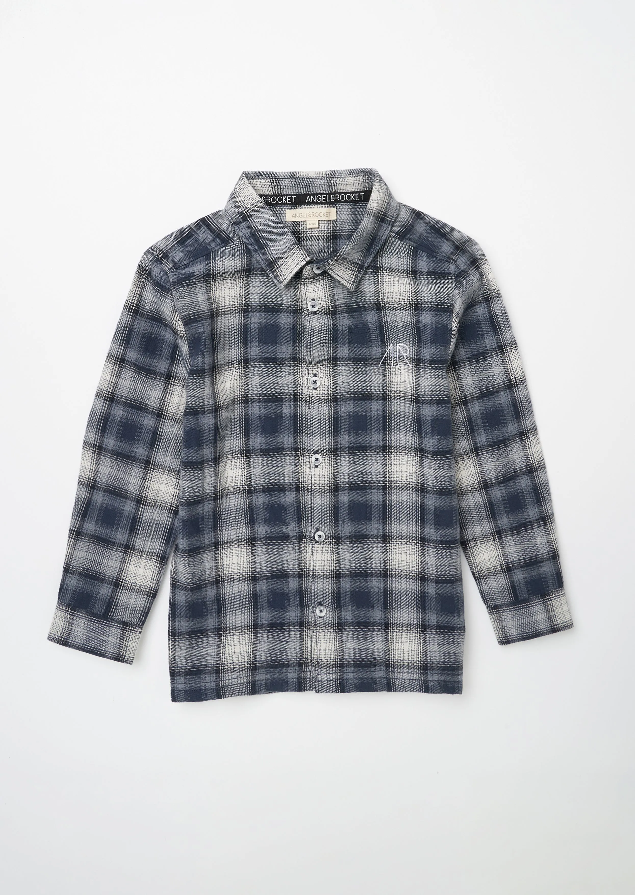 Boys Navy Checked Full Sleeves Cotton Shirt