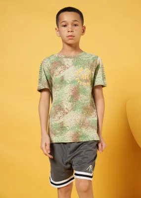 Boys Universe Printed Green T-Shirt