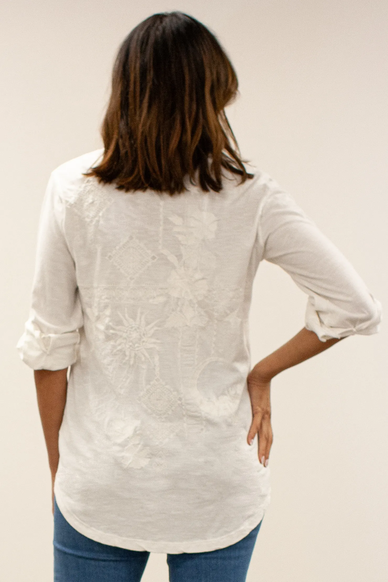 Caite Amara shirt, tonal embroidered