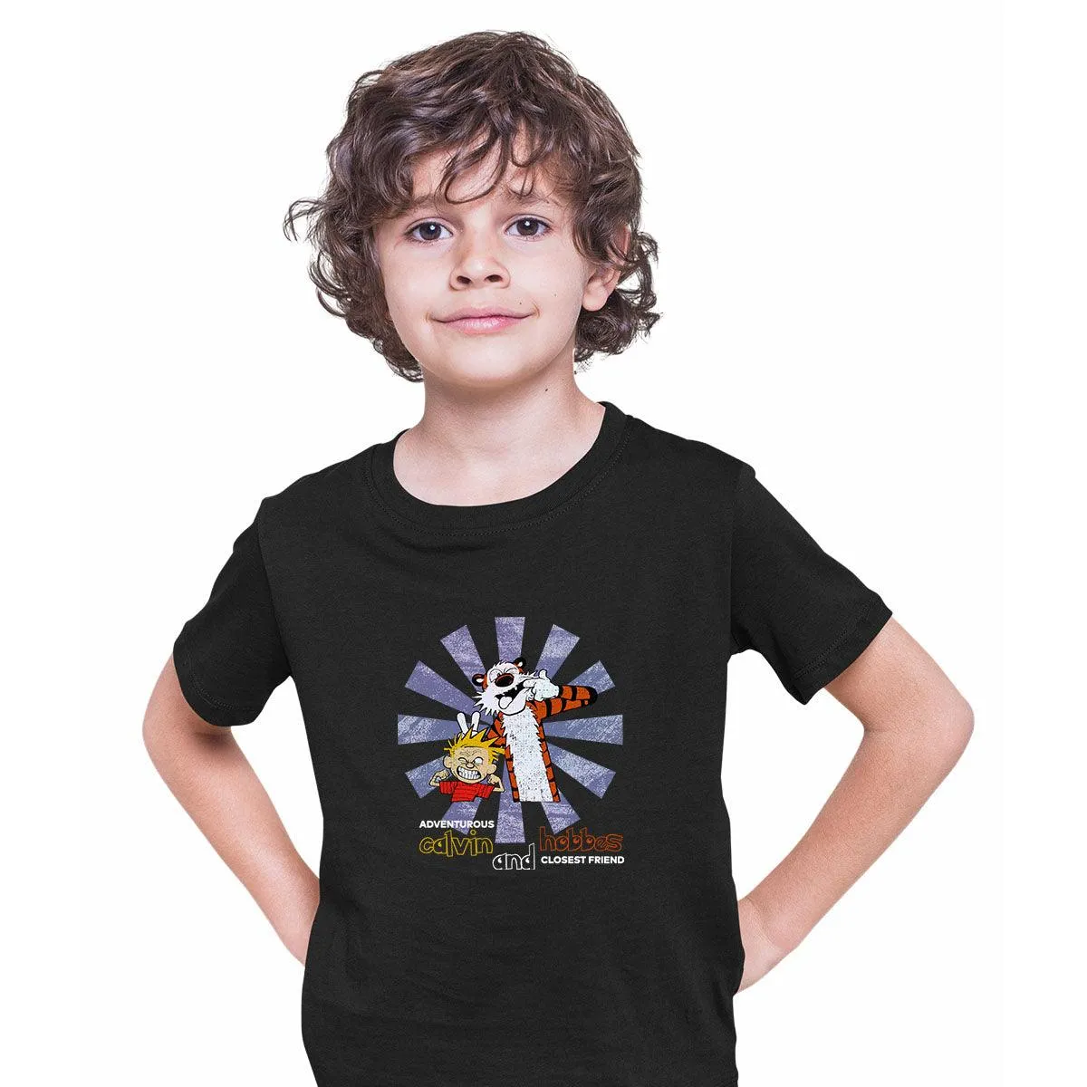 Calvin and Hobbes Retro Tee Action Adventure Funny Gift Typographygraphy T-shirt for Kids