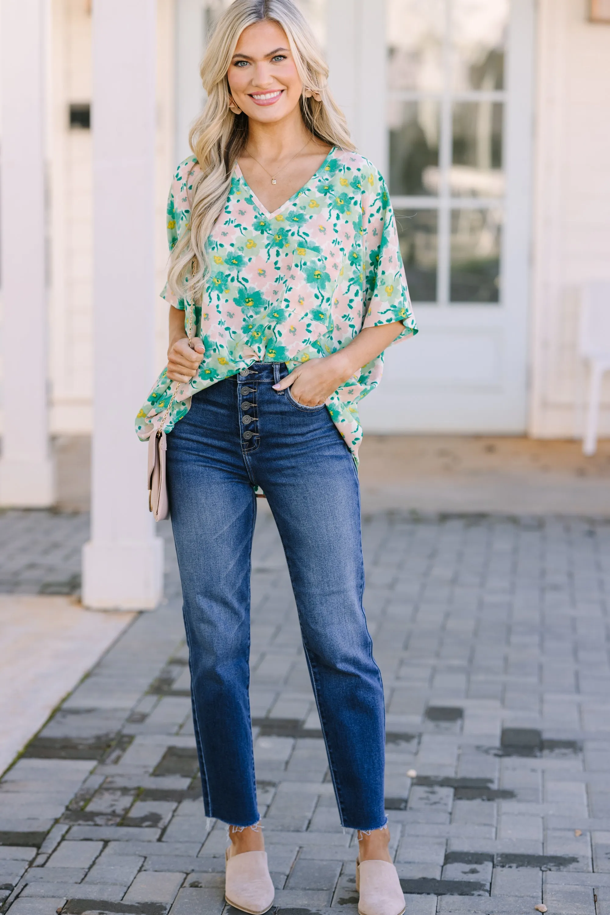 Couldn't Be Better Green Floral Top