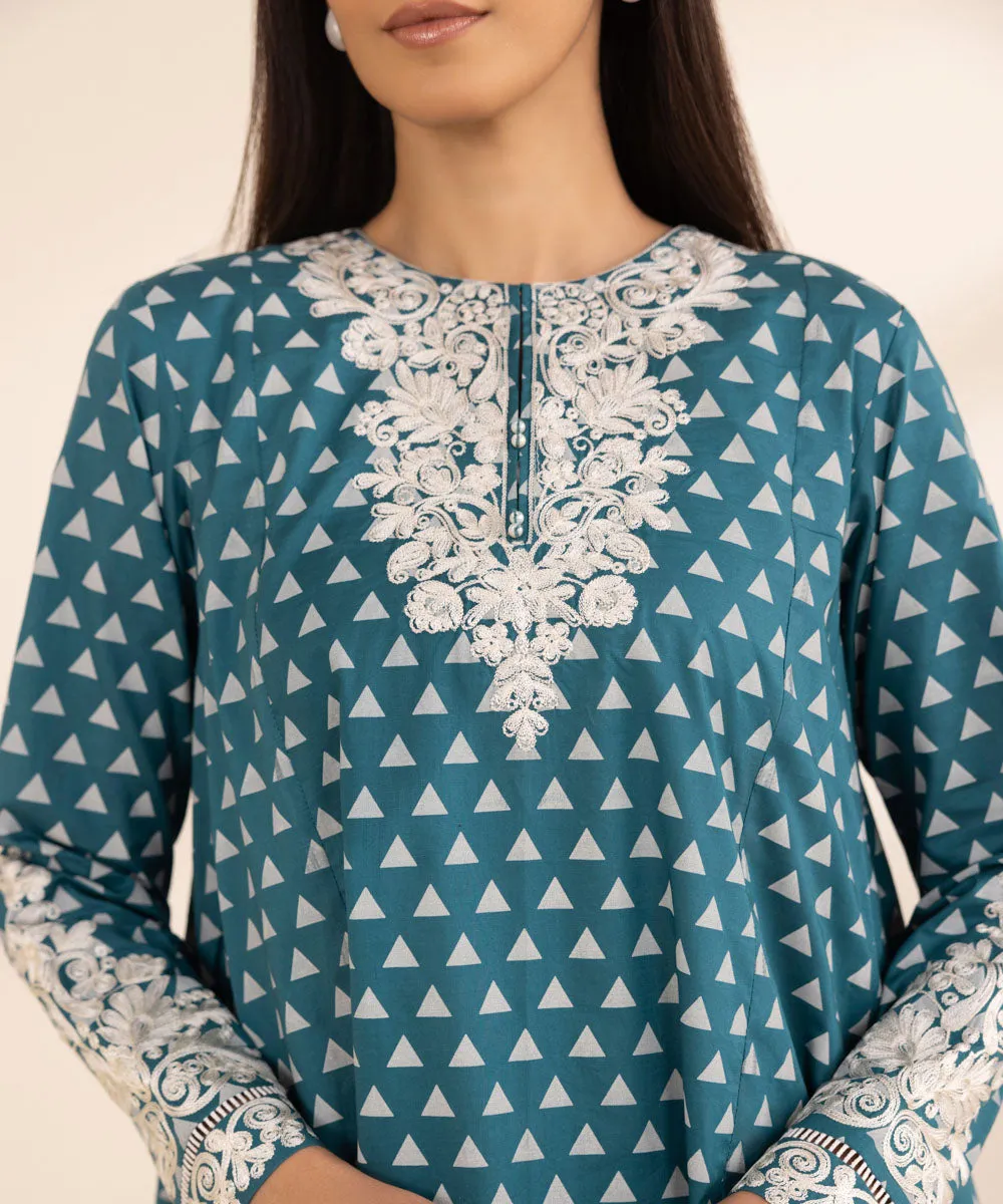 Embroidered Flared Lawn Shirt