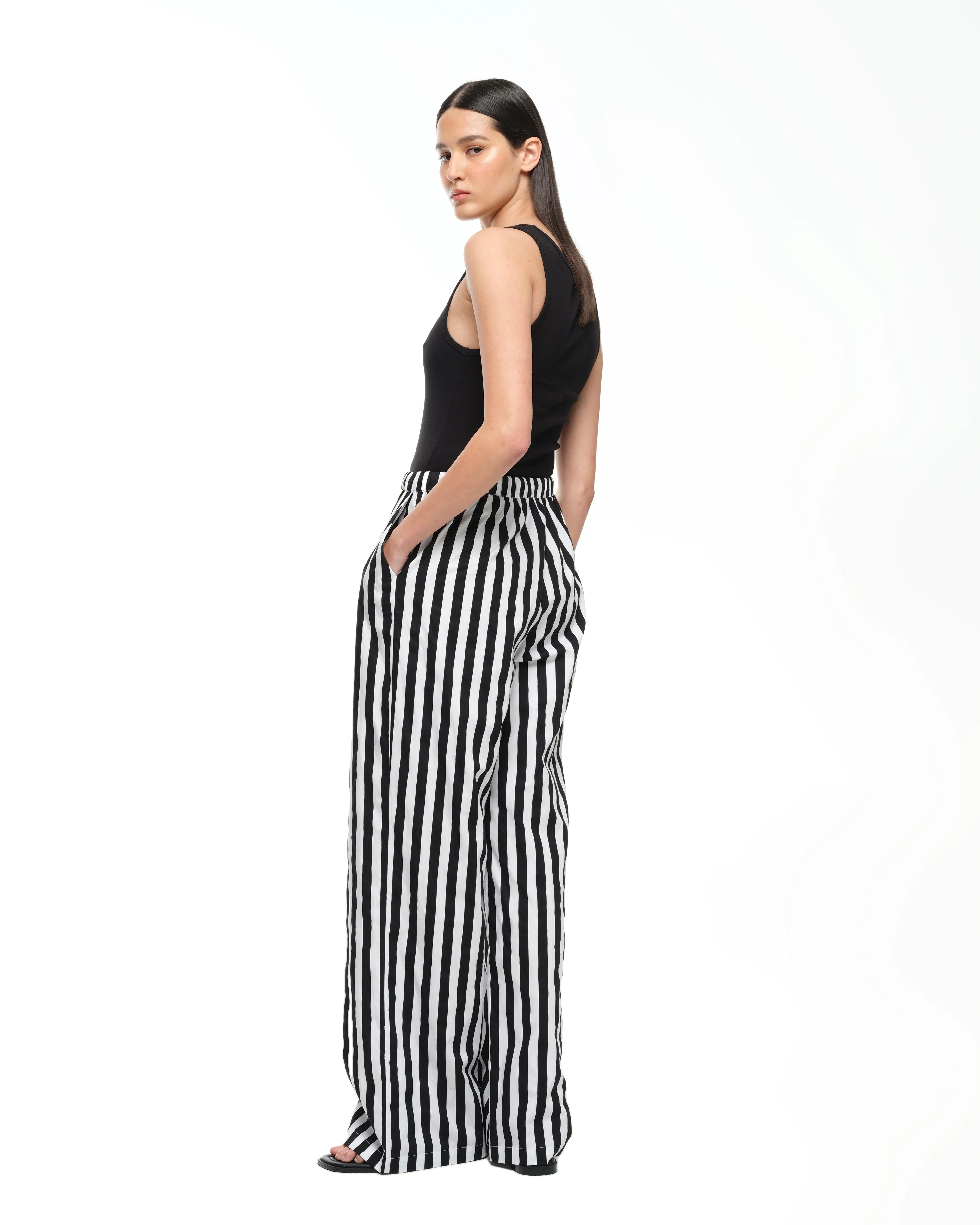 EVERYDAY WIDE LEG PANT - BLACK/WHITE STRIPE