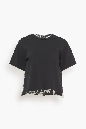 Floral Print Cotton Jersey T-Shirt in Black