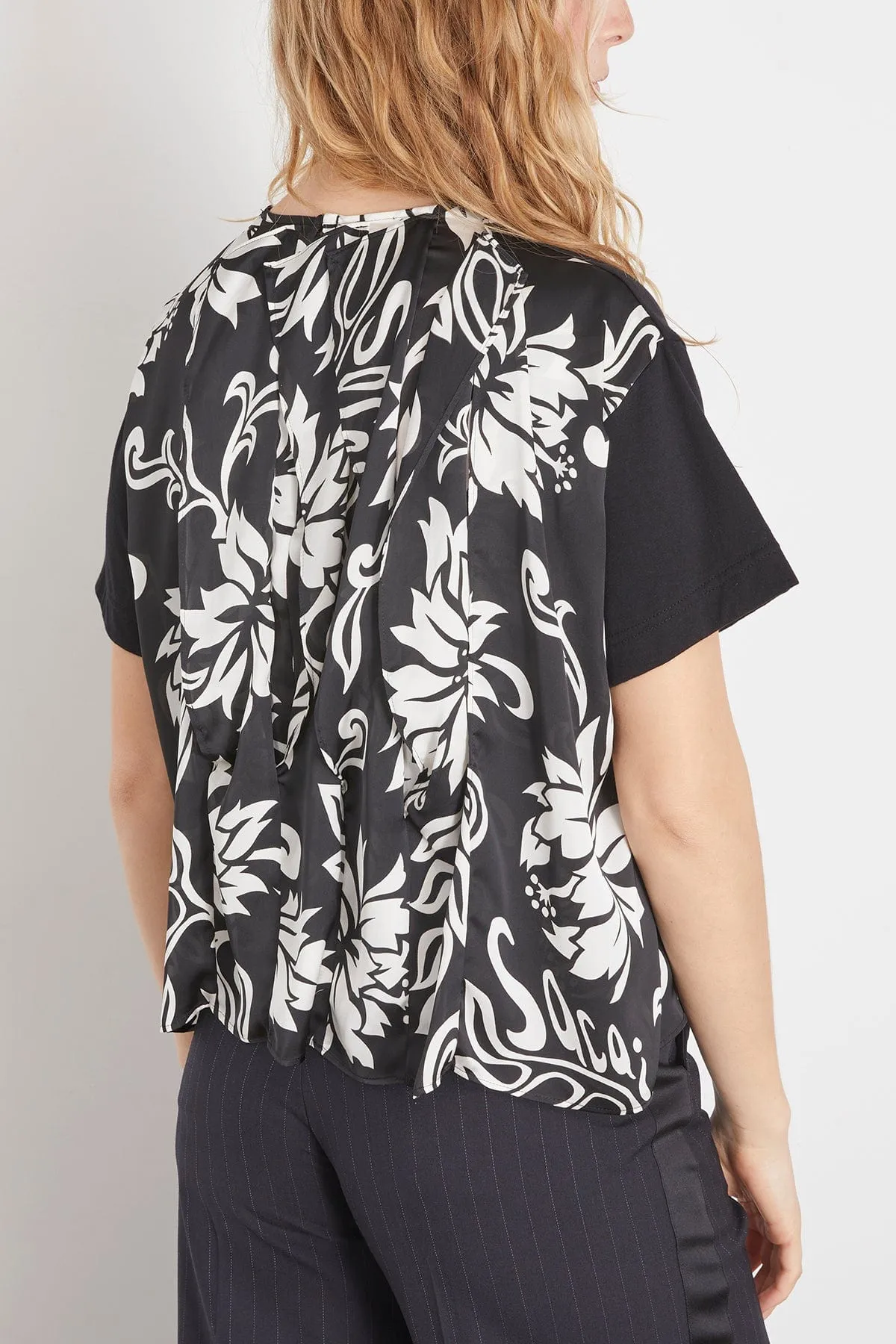 Floral Print Cotton Jersey T-Shirt in Black