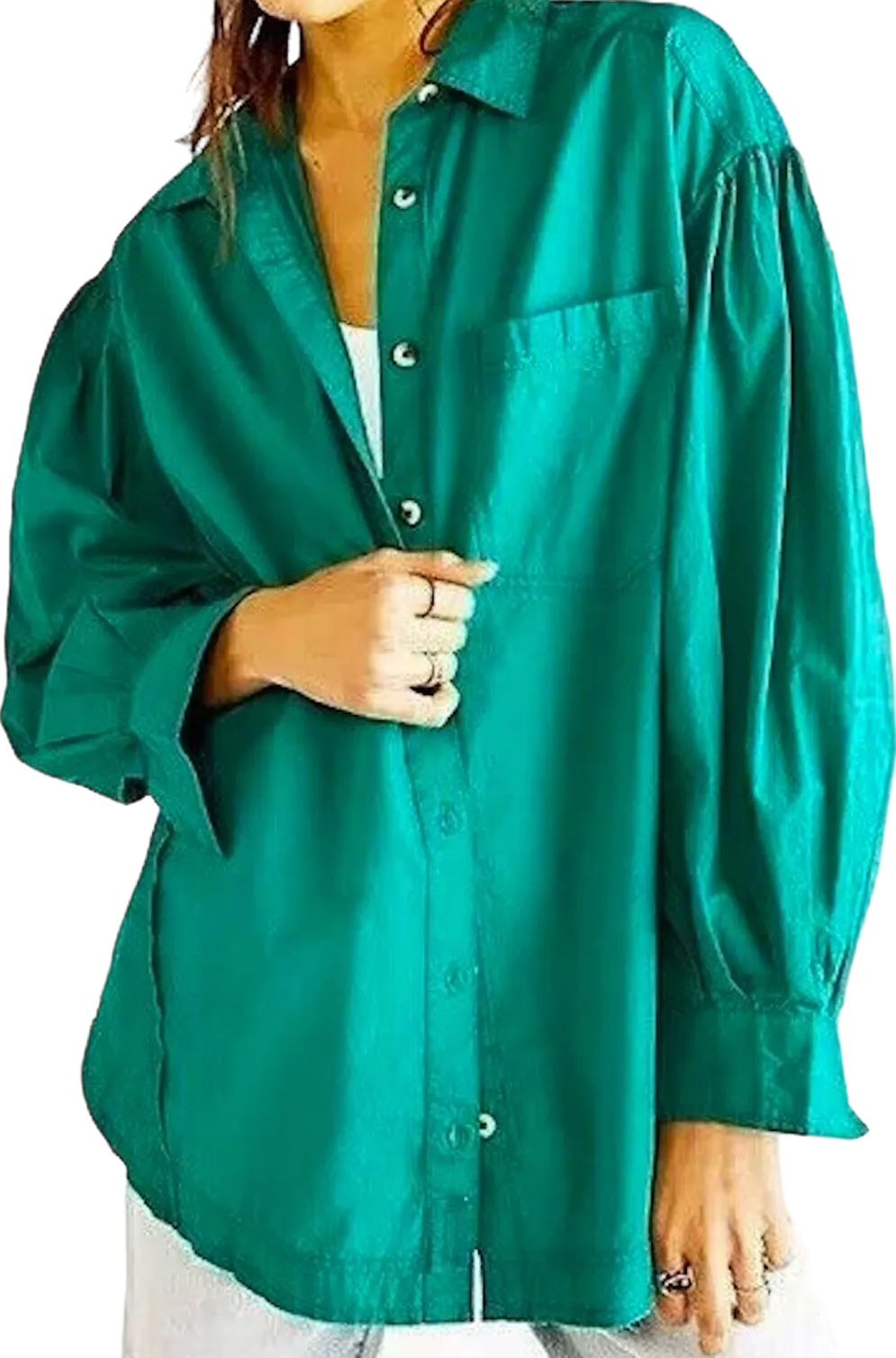 Free People Green Cotton Happy Hour Oversized Shirt UK M