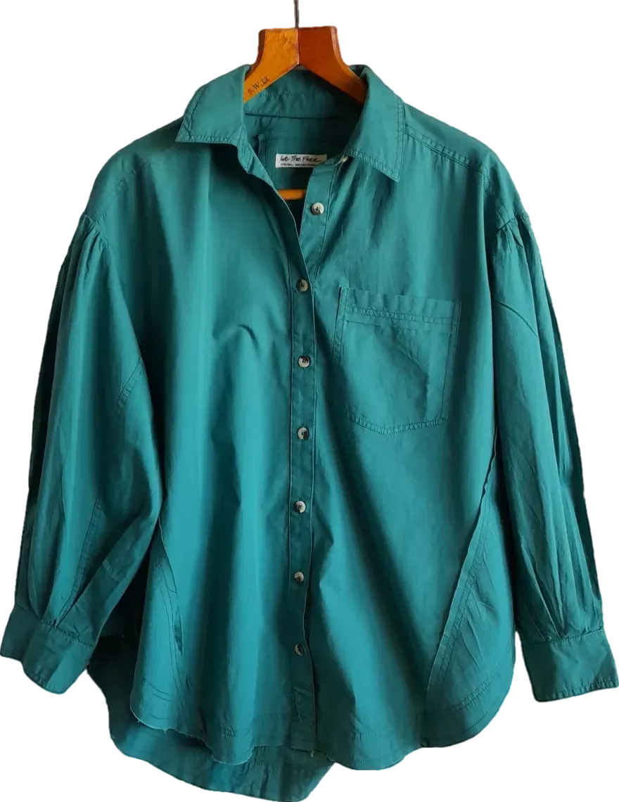 Free People Green Cotton Happy Hour Oversized Shirt UK M