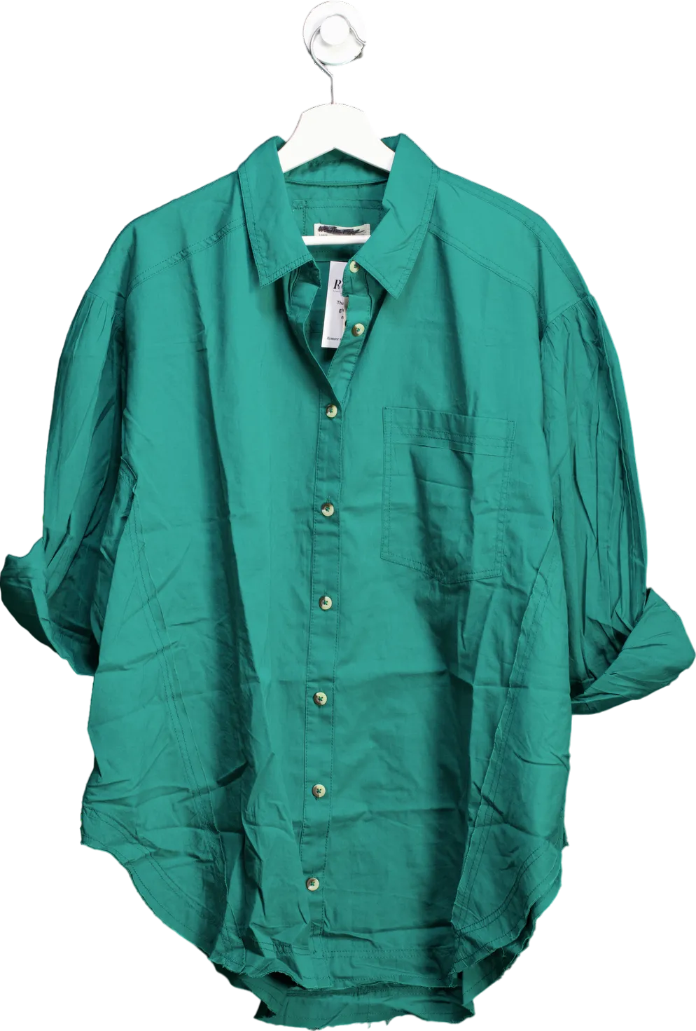 Free People Green Cotton Happy Hour Oversized Shirt UK M