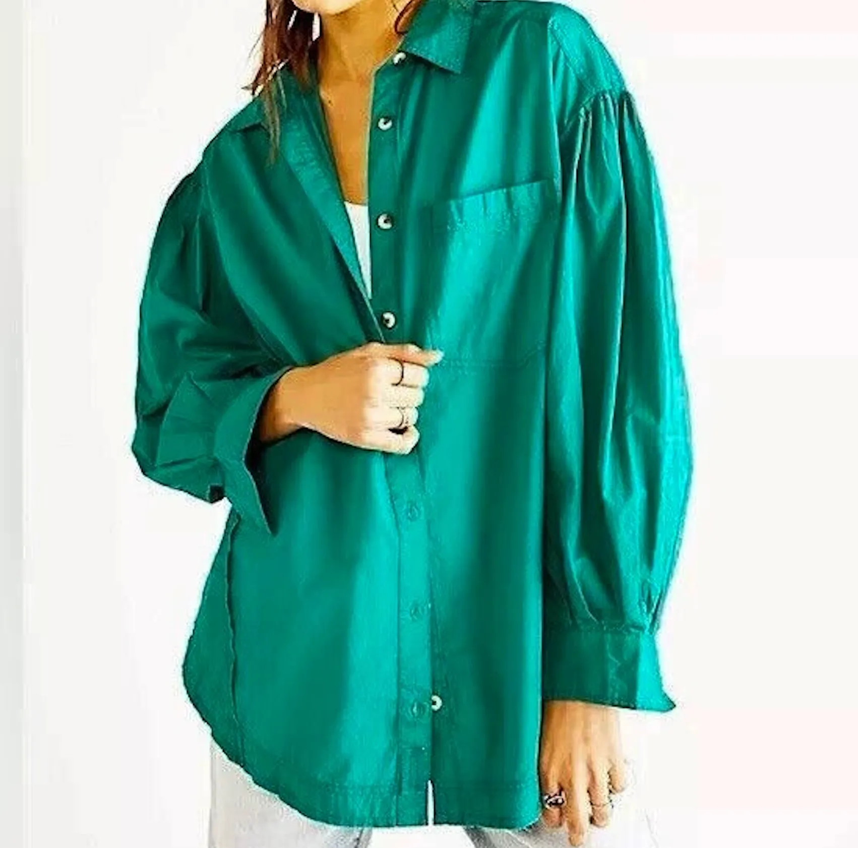 Free People Green Happy Hour Oversize Shirt UK L