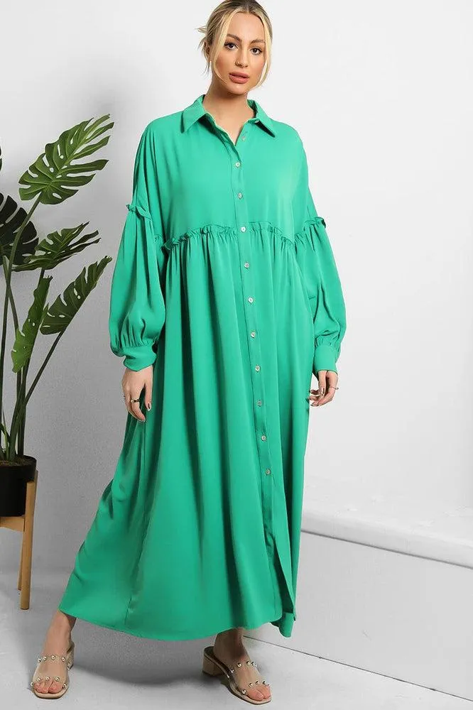 Frilled Details Modest Shirt Dress