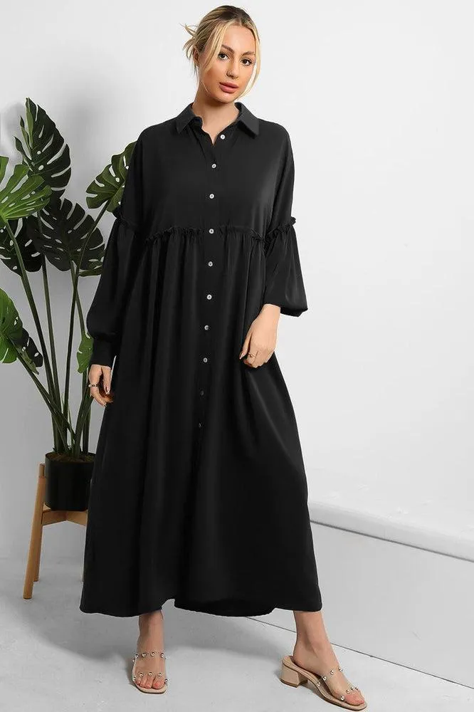 Frilled Details Modest Shirt Dress