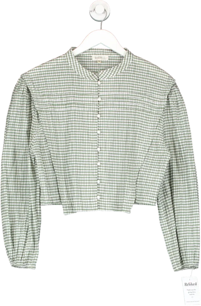 Ghospell Green Checked Crop Blouse UK M