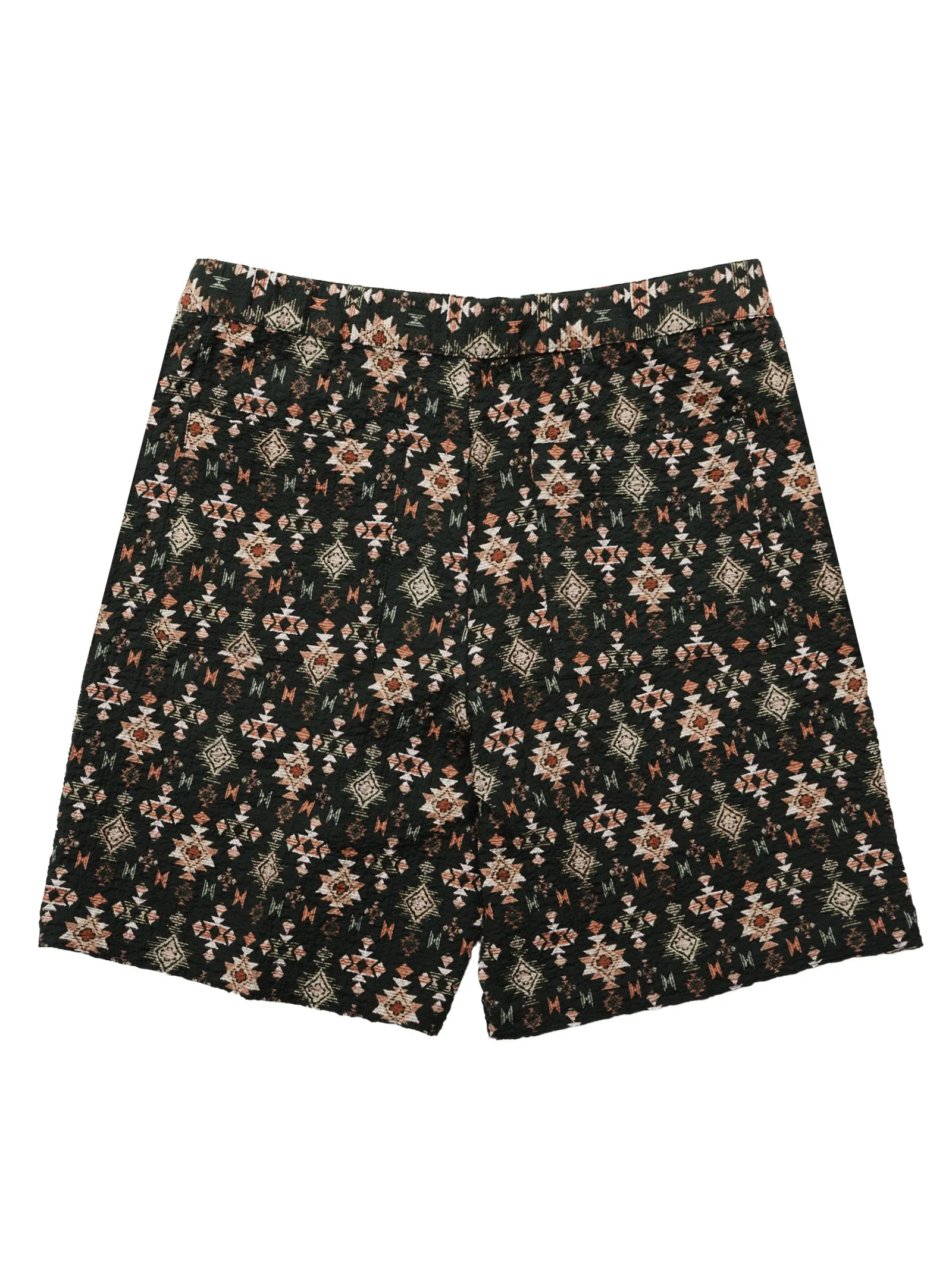 Green Aztec Print Seersucker Stretch Shorts