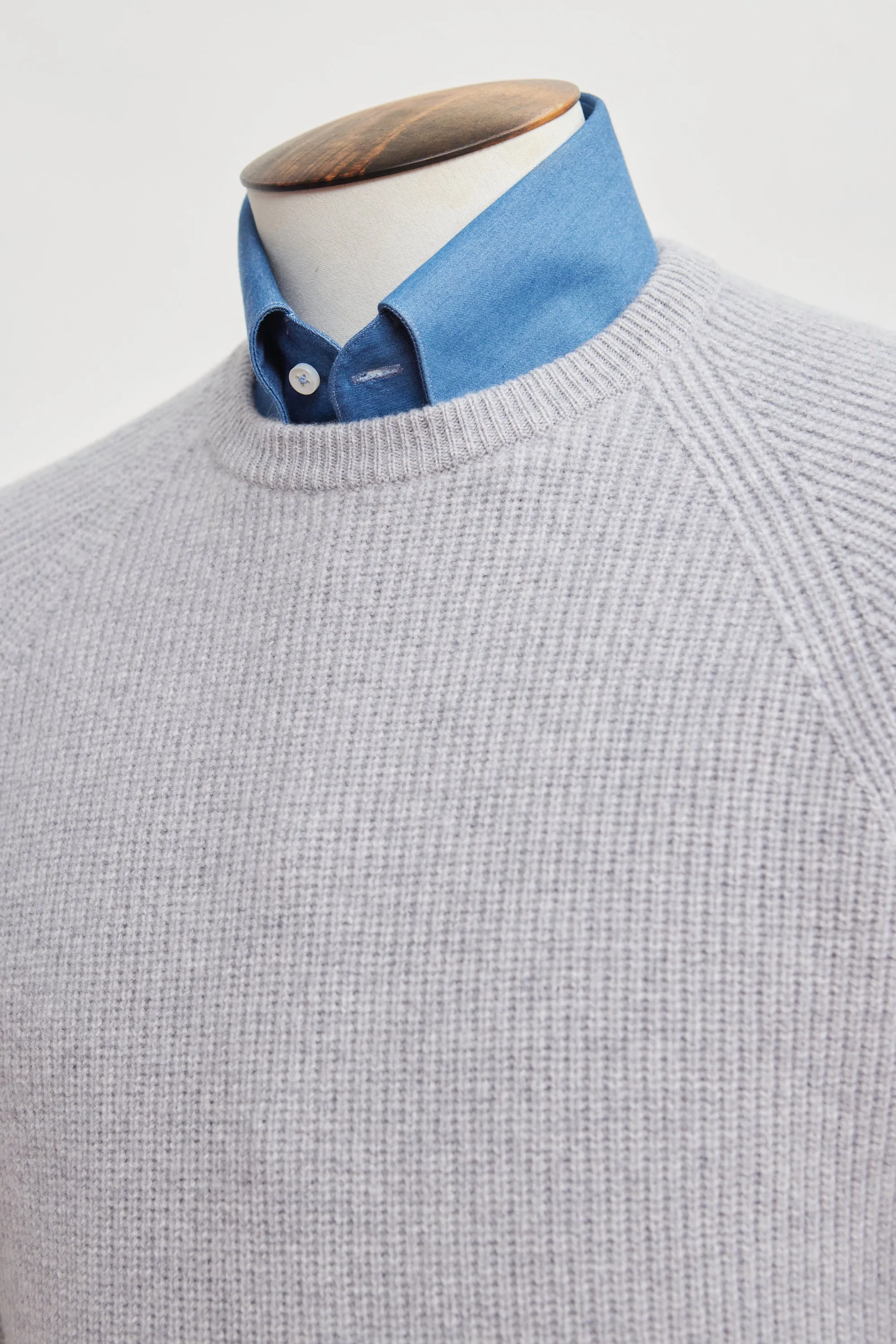 Grey Melange Wool Cashmere Crew Neck Sweater