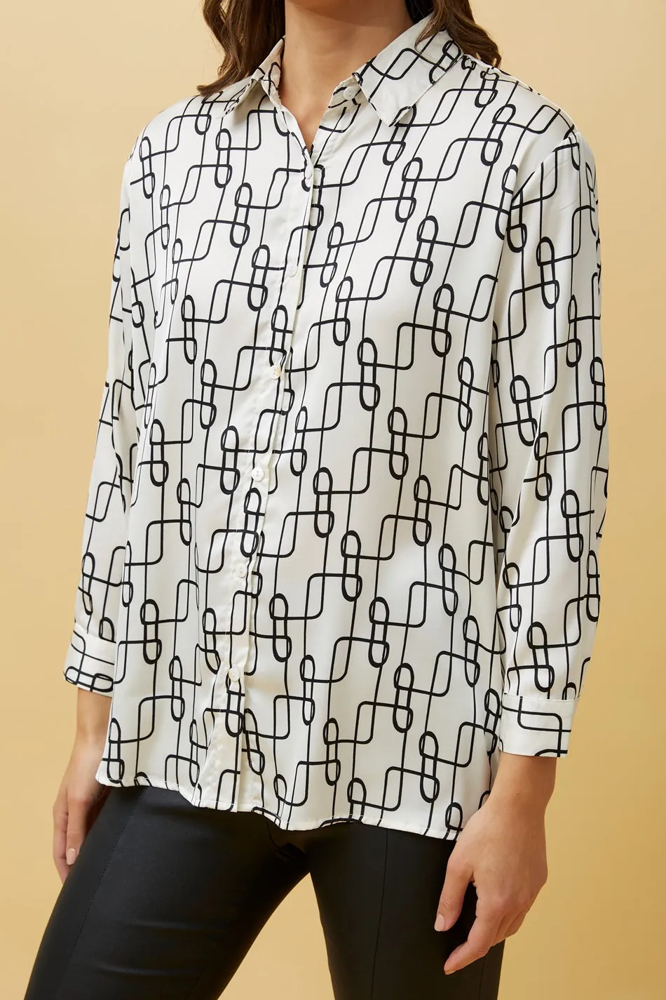 HADIL ABSTRACT PRINT SATIN SHIRT