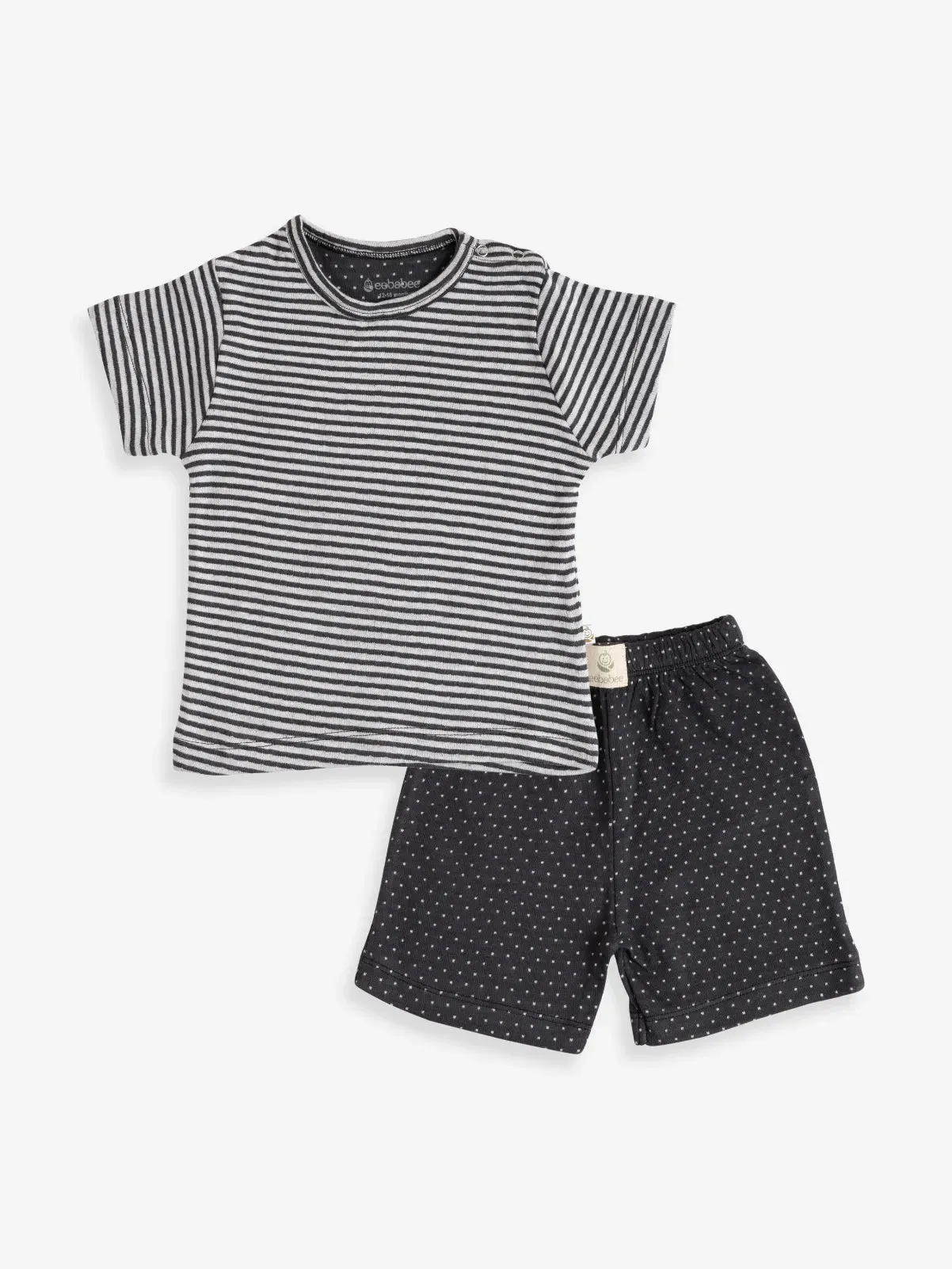 Half sleeve black stripe pattern in white t-shirt & shorts for baby