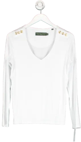 Holland Cooper Long Sleeve V-neck Tee White UK XS