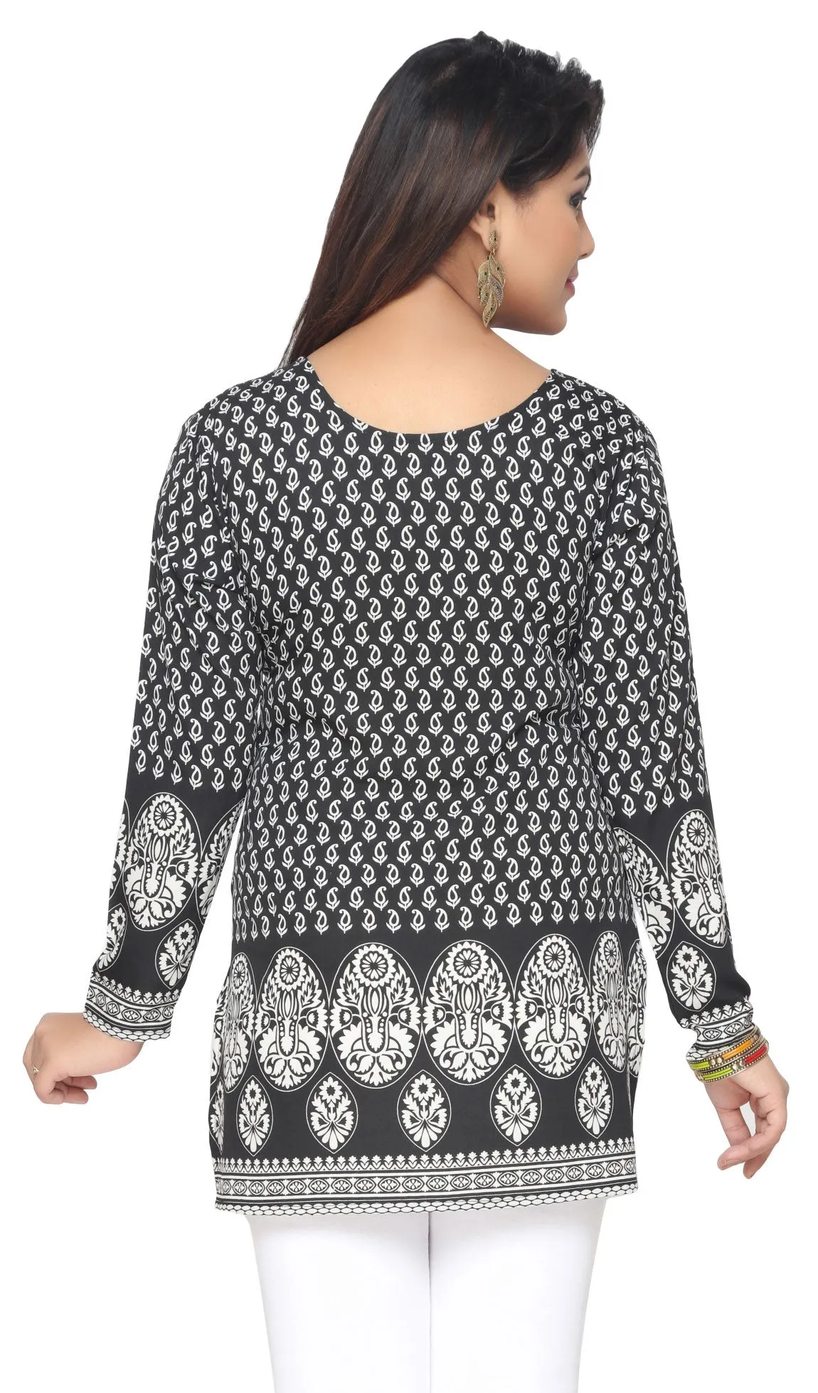 India Short Kurti Women's Kurta Printed Indian Clothing (Black)