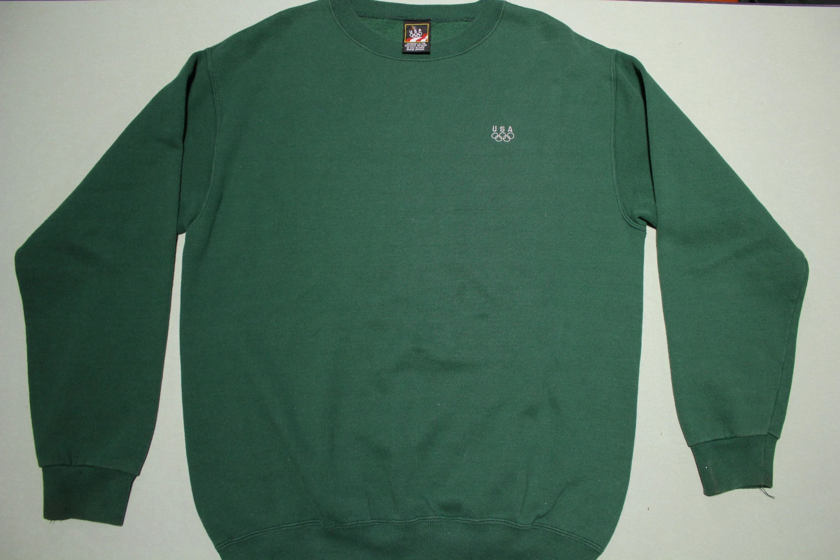 JC Penneys Vintage Olympics USA Logo Blank 90's Green Crewneck Sweatshirt