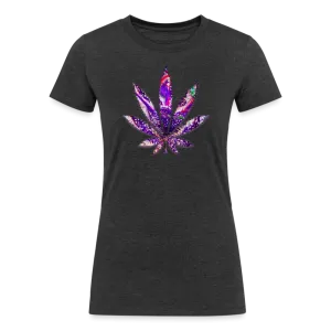 Kaleidoscope Purple Leaf: Organic Tri-Blend Multicolor Cannabis Tee (Women's Fit)