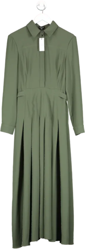 Karen Millen Green Lydia Millen Tailored Crepe Pleated Midi Shirt Dress UK 12