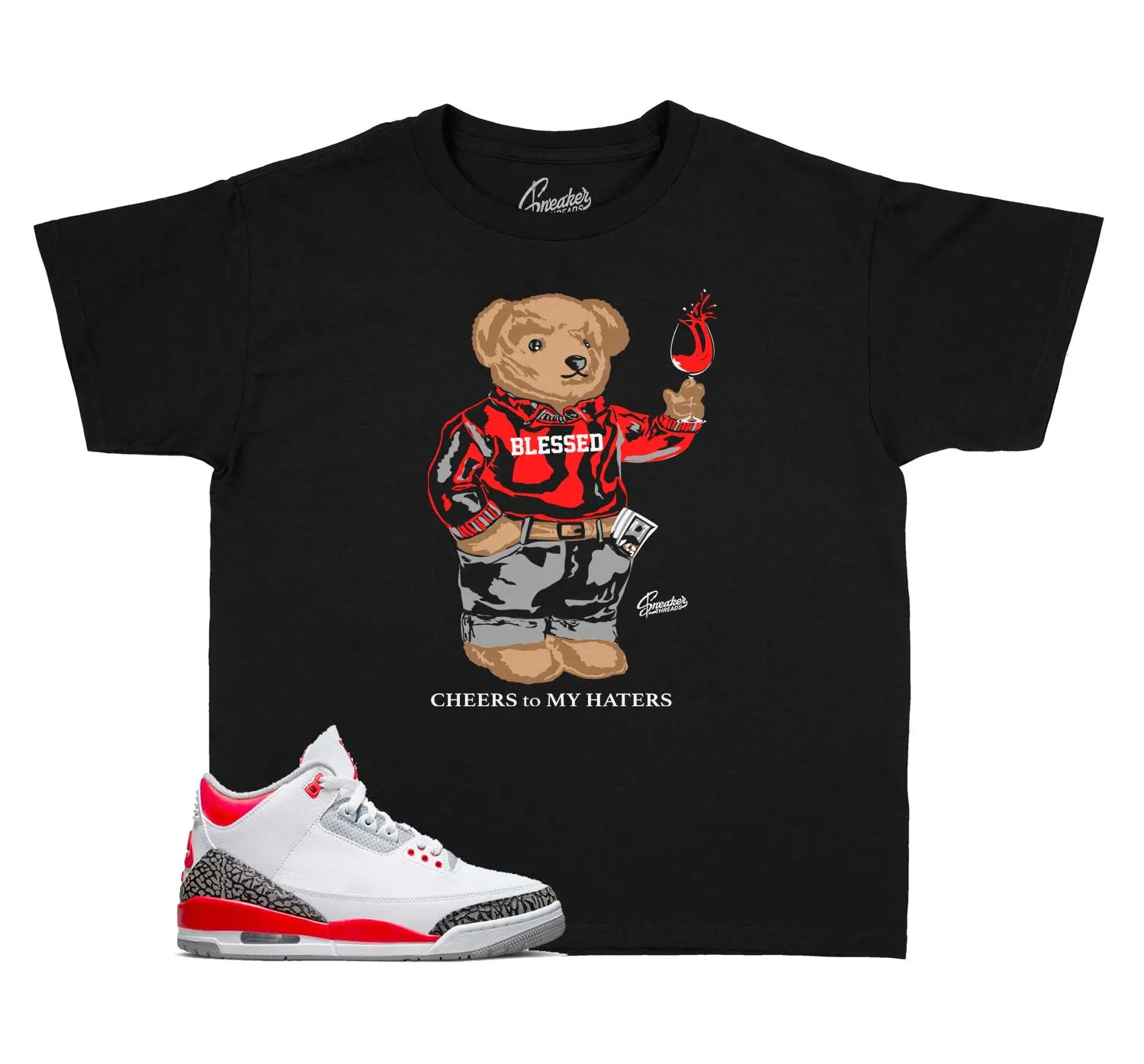 Kids Fire Red 3 Shirt - Cheers Bear - Black