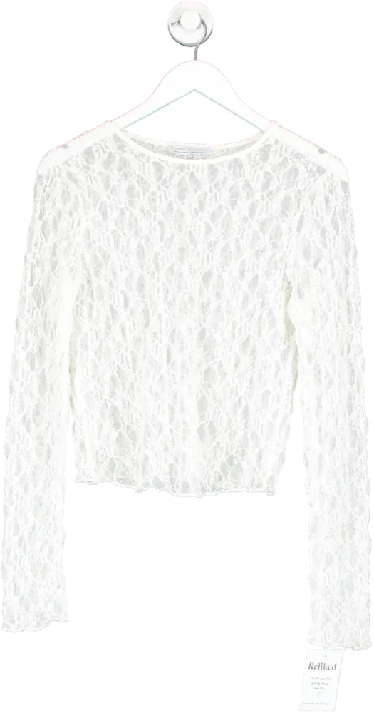 Mango x Jen Ceballos White Lace Long Sleeve T-shirt UK S