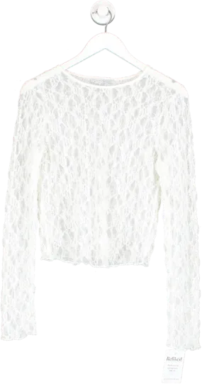 Mango x Jen Ceballos White Lace Long Sleeve T-shirt UK S