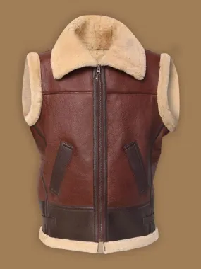 Men Brown Shearling Leather Vest