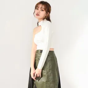 Nanako O-Neck Long Sleeve Crop Top- White