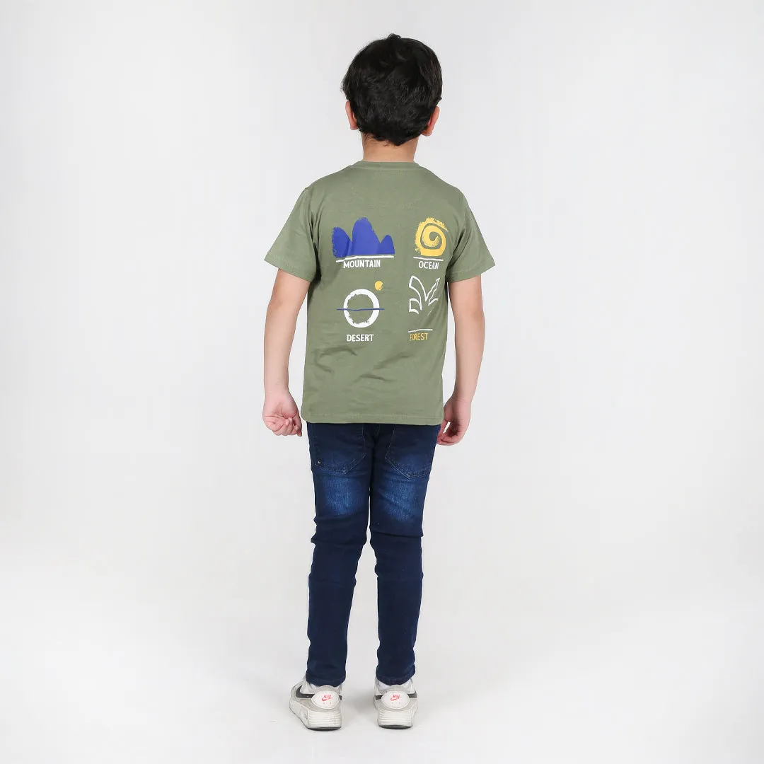 Olive Green Printed T-Shirt