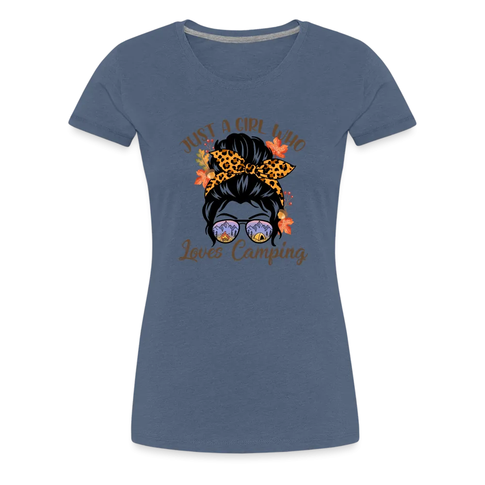 OutdoorWhirl: 'Just a Girl Who Loves Camping' Women's T-Shirt for Nature Enthusiasts