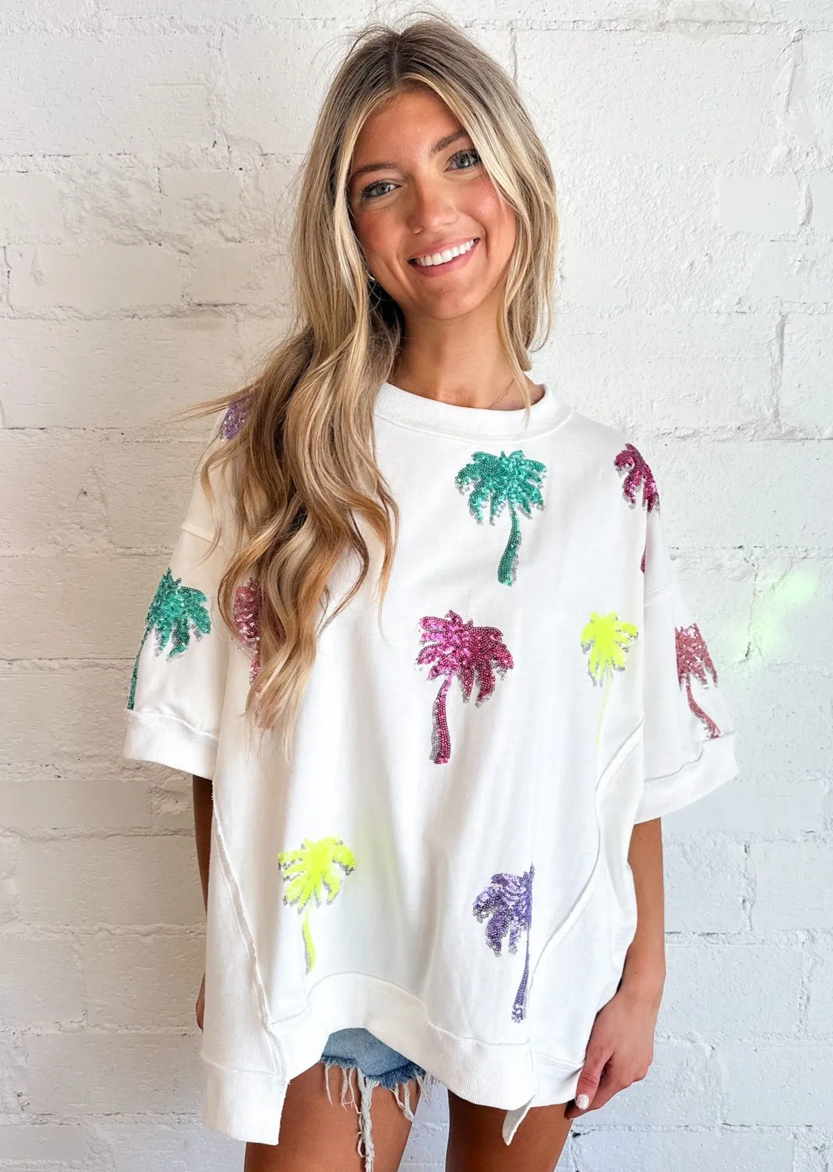 Palm Tree Sequin Top