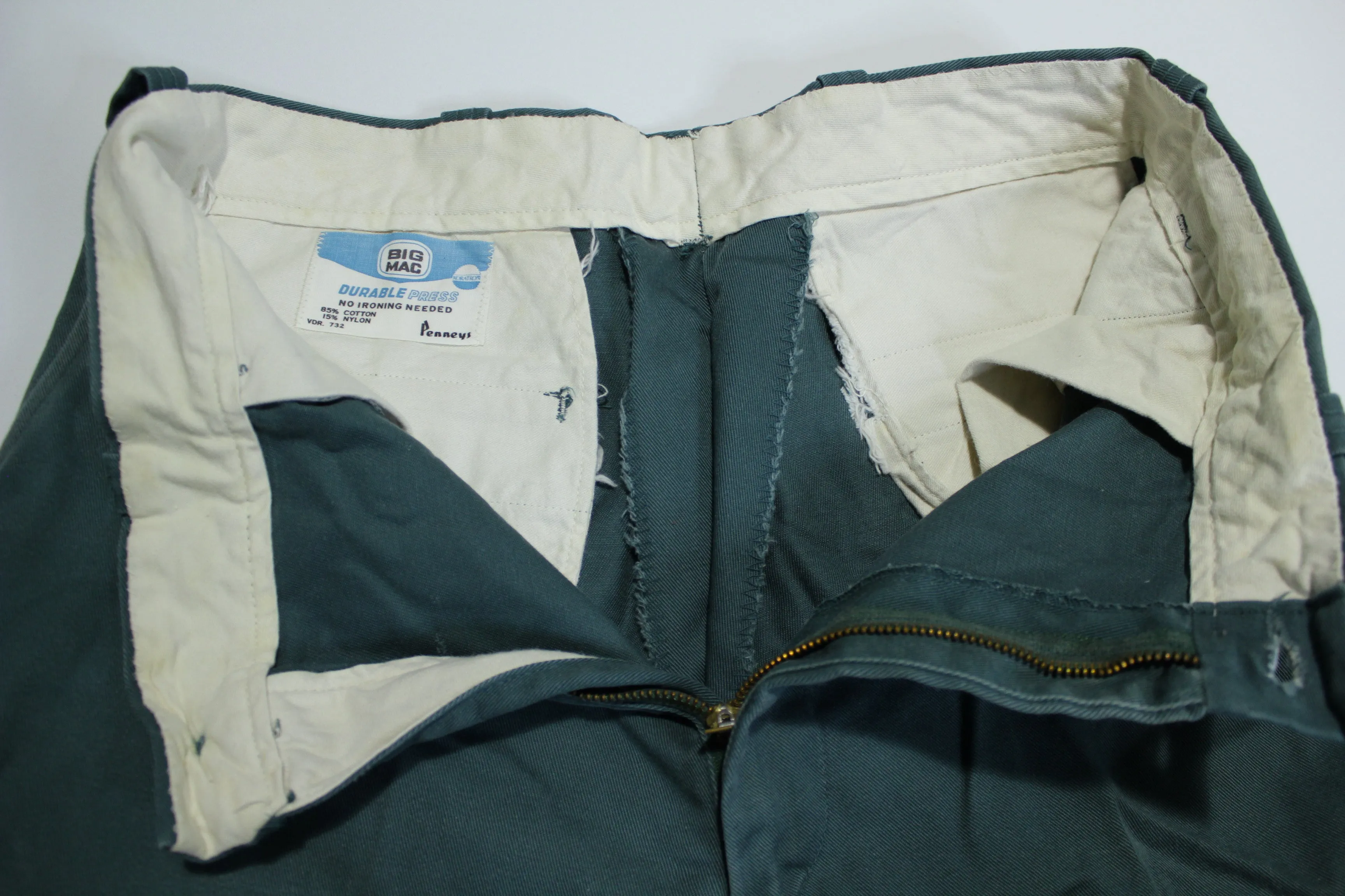 Penneys Big Mac Durable Press Vintage 70's Green Chino Rolled Cuff Pants