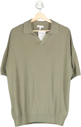 REISS Green Open Collar Knit Polo Shirt UK L