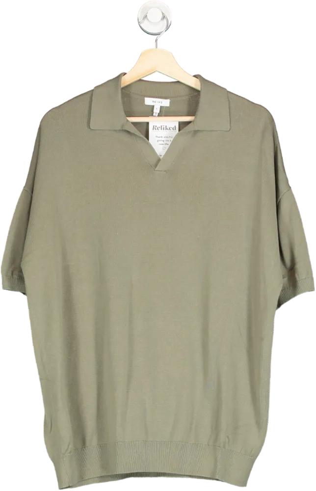 REISS Green Open Collar Knit Polo Shirt UK L