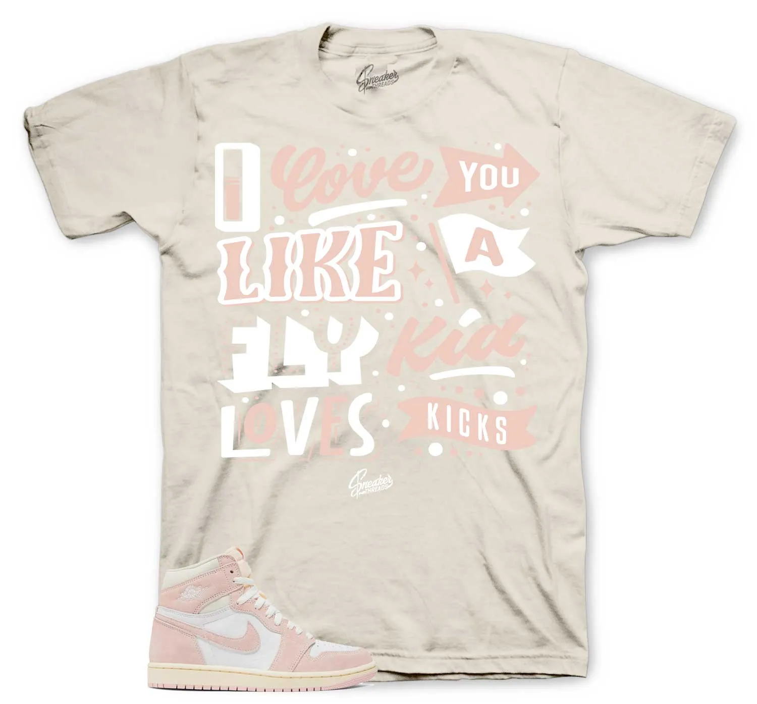 Retro 1 Washed Pink Shirt - Love Kicks - Natural