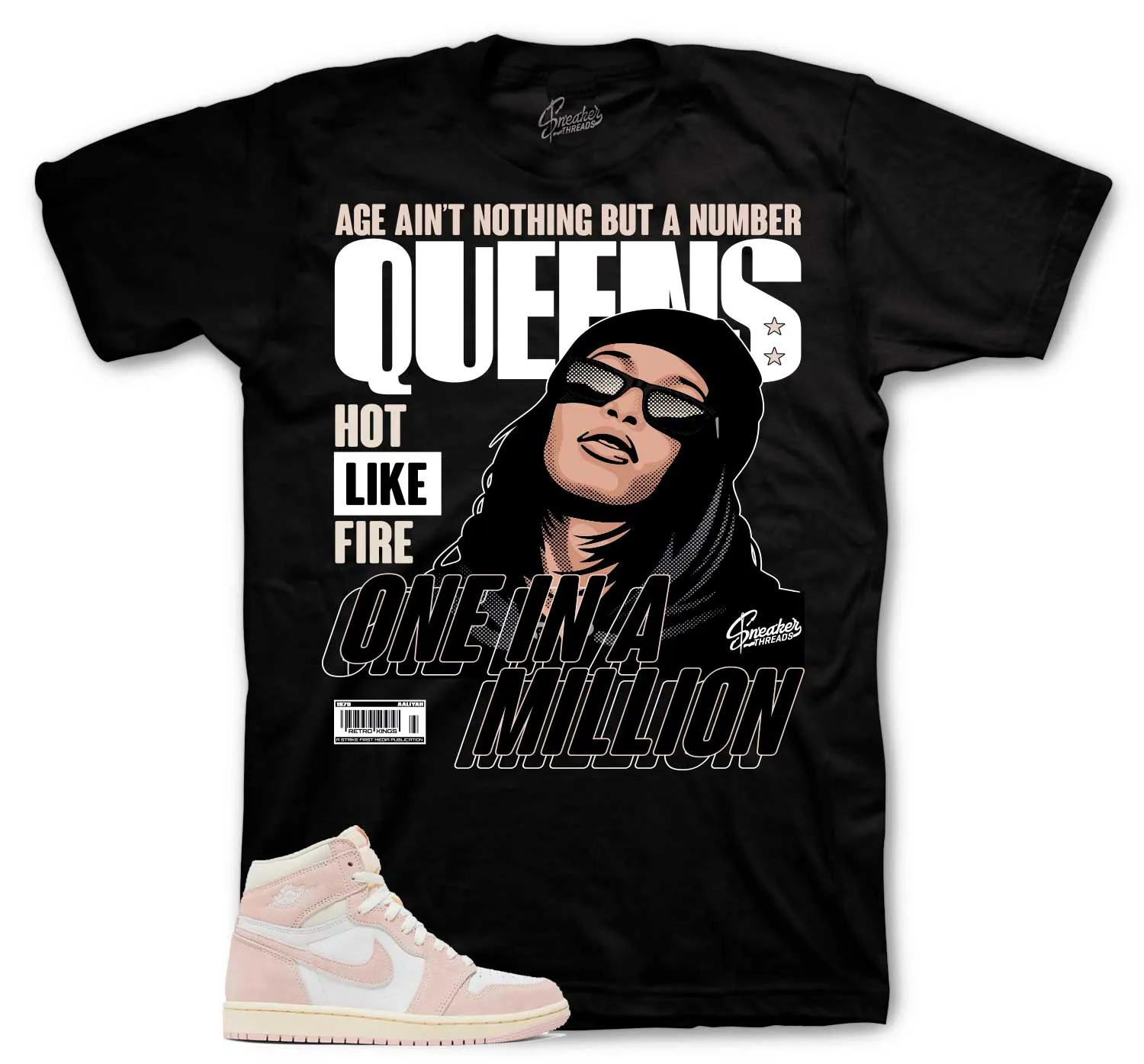 Retro 1 Washed Pink Shirt - Queens - Black