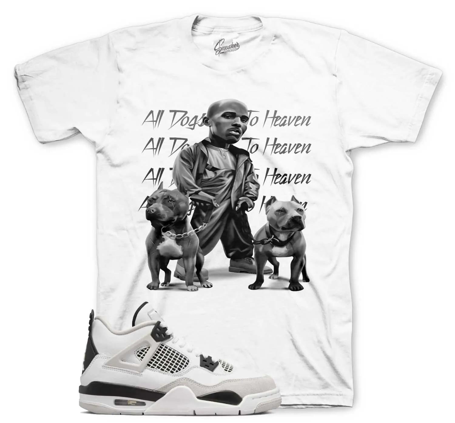 Retro 4 Military Black Shirt - All Dogs - White