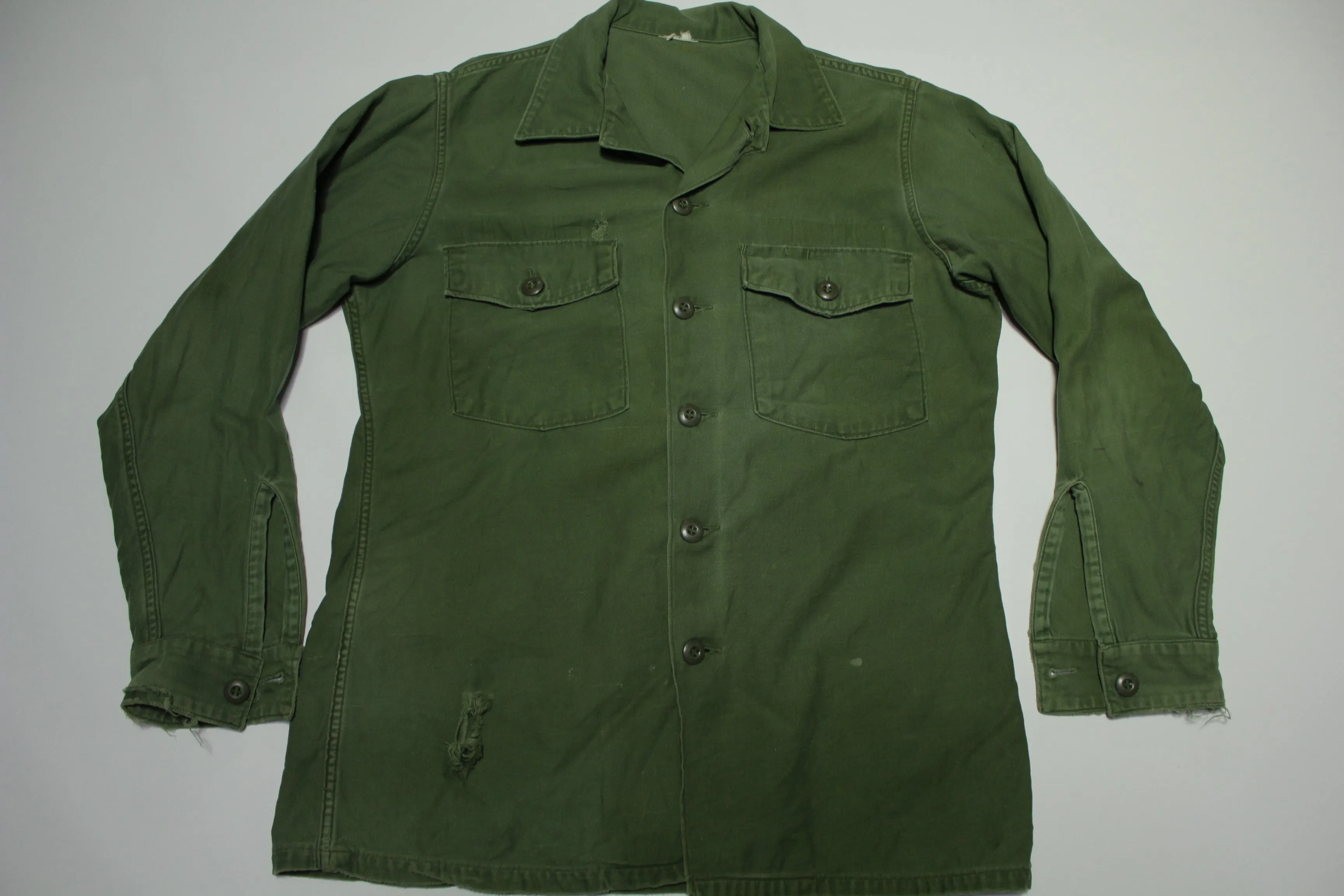 Shirt Utility Sateen OG-107 DLA100 Vintage 60s Military Army Issue Drab Olive Shirt