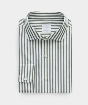 Spread Collar Poplin Dress Shirt in Green Stripe