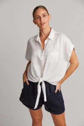 Studio Tie Front Linen Shirt - White